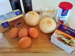 Ingredients for mini caramelized and onon quiches