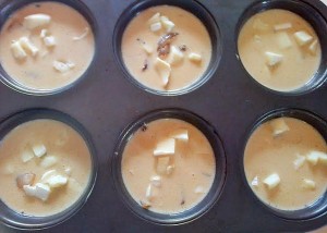 Pour the mixture into a muffin tray, filling each cup by two-thirds